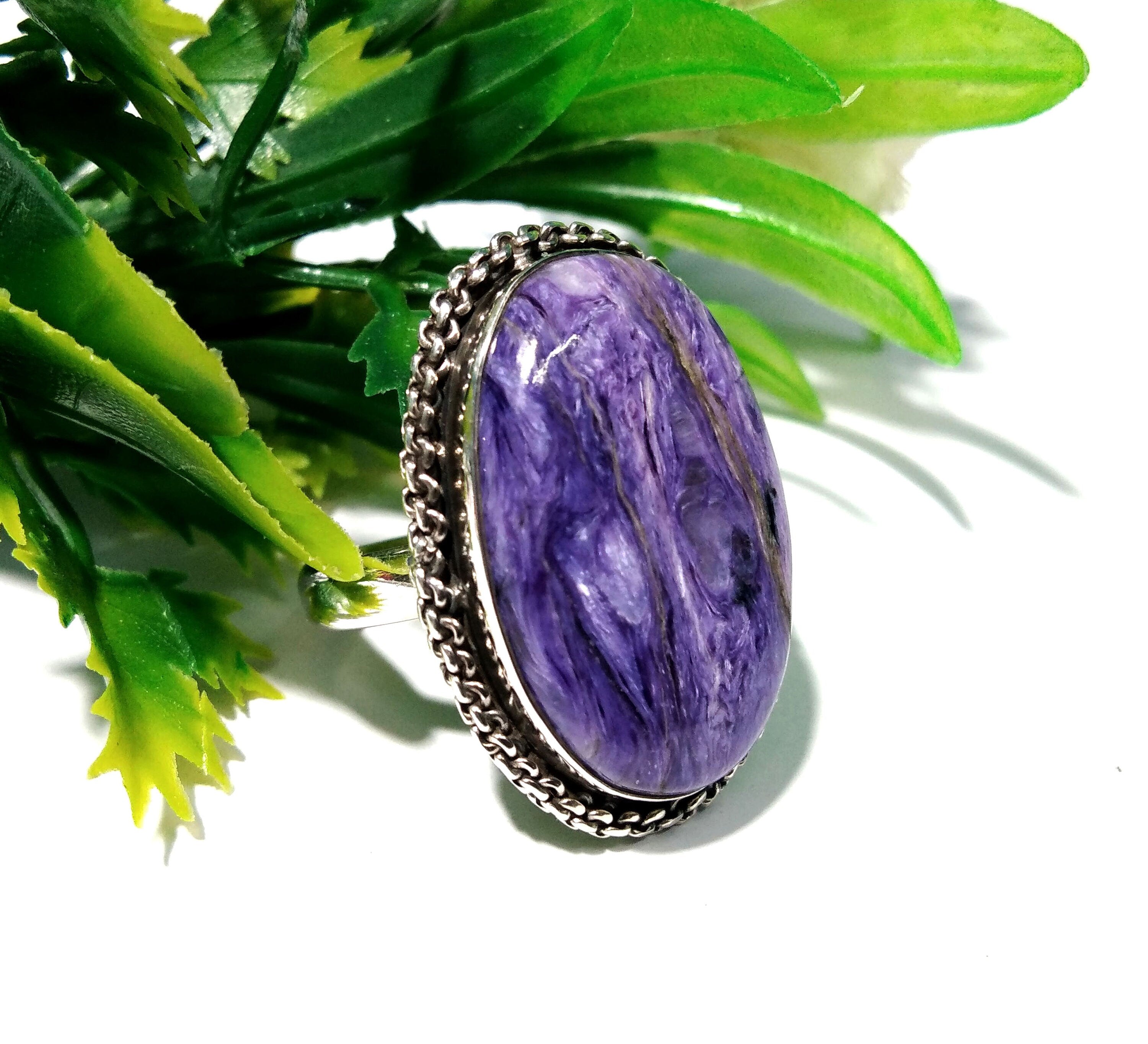 Natural Charoite Gemstone Ring, 925 Starling Silver Ring, Amazing Design Purple Color Charoite Stone Ring, Handmade Ring, For Girls & Women.